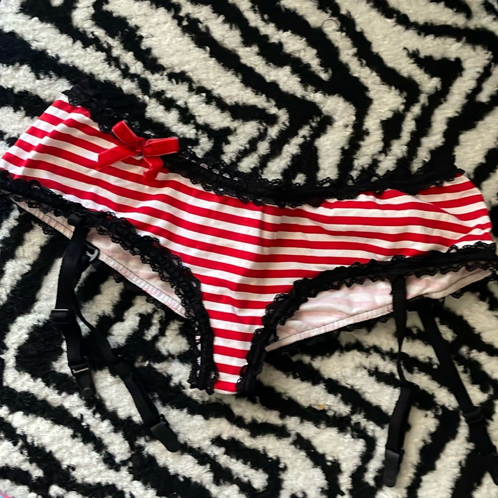 Vintage Morbid Threads Red & White Stripe Garter Panty Bloomer. Emo. Punk. Y2K.
